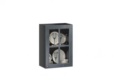 Шкаф кухонный 500 со стеклом Тип 2 Мокка ЛД 274.340.000.155 Черный Дуб фактурный антрацит