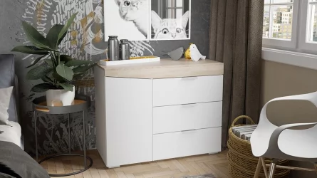 Комод в гостиную тип 1 Дуб Сонома/Белый Ясень