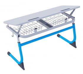 Парта двухместная регулируемая по высоте СМАРТЙ с углом наклона столешницы (рост 3-5) Голубой/Серый / SMARTY