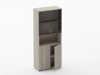 Шкаф высокий со стеклом и нишей Twin 16.16.161 Дуб Сантана светлый