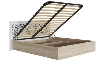 Кровать 1,6 м с подъемным механизмом Мадлен 02 Дуб сонома светлый Ясень белый Серебро