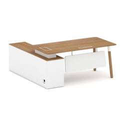 Стол руководителя Фреско ФР.СР-18 (Р) Дуб Светлый/Белый Бриллиант УМ/Металл Белый/Нерж. Сталь 1800*1 / FR.SR-18 (R) UM/Металл