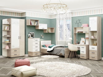 Набор подростковой мебели Эверест 5 Дуб Кронберг/Белый шпон/Плаза Стоун