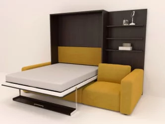 Диван дсп (лдсп) Смарт 1 с пуфом 3-в-1 1600 правый Ясень шимо темный