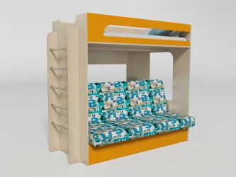 Кровать 2х ярусная №9 с диваном-кроватью Дуб молочный/Манго