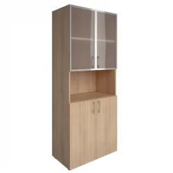 Шкаф книжный со стеклом в раме Lacobel без топа YALTA LT-ST 1.4R black Снежная Патина