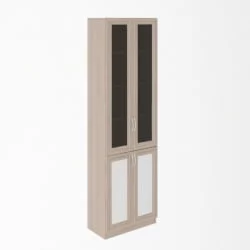 Шкаф для гостиной со стеклянными дверьми Остин Библиотека Модуль №5 Ясень шимо светлый/белый