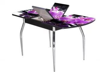 Стол раздвижной 1,55 Грация 2, СТЕКЛО, опоры изогнутые ХРОМ, Беленый дуб/R045