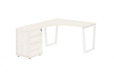 Стол эргономичный с тумбой левый EDIS EVCET 1318 L Ясень Траун Белый