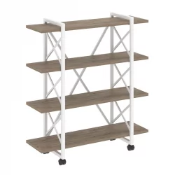 Стеллаж на колесных опорах - 4 полки LOFT  VR.L-MST.K-4.8V Металл белый Тиквуд темный