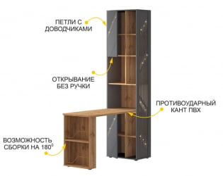 Стол-стеллаж (лев/прав) Монако 903 302 Дуб Вотан Оникс Графит