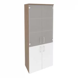 Шкаф высокий широкий (2 низких фасада ЛДСП + 2 средних фасада стекло) ONIX O.ST-1.2 Дуб Аризона/Белый
