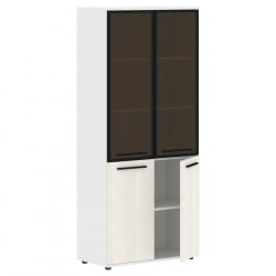 Шкаф комбинированный  с дверьми в металлической раме EDIS EHCS 85.7 Ясень Траун Черный Белый