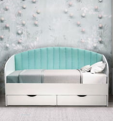 Кровать с продольной мягкой спинкой Софа №12 (800х1900) Дуб Крафт белый Велюр 009