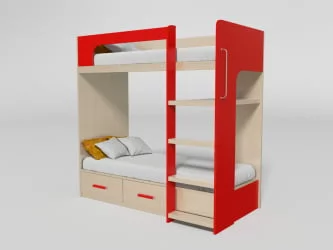 Кровать 2х ярусная №7 с ящиками Дуб молочный/Красный
