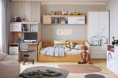 Односпальная кровать с подъемным механизмом Альба (Софа) КМ.S-16 медовый (велюр)