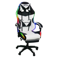 Кресло 908 KINGQUEEN цвет черный/белый с массажем и подсветкой 908-black-white-mass