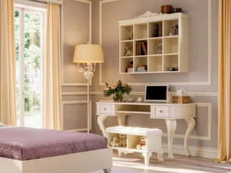 Стол письменный с полкой навесной и банкеткой Маркиза 04 Алебастр Шампань