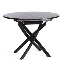 Раздвижной стол MANZANA ЛДСП/HPL/металл, 100 х 100+30 х 75 см, Мрамор черный/черный