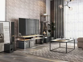 Стол журнальный Лофт LMN-08 Черный муар-дуб сонома