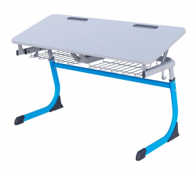 Парта двухместная регулируемая по высоте СМАРТЙ с углом наклона столешницы (рост 5-7) Голубой/Серый / SMARTY