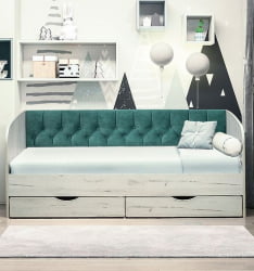 Кровать с продольной мягкой спинкой Софа №13 (800х1600) Дуб Крафт белый Велюр 007