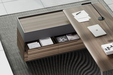 Стол руководителя на опорной тумбе QUARTZ QZ.0101.BW+QZ.0201.BW.GF.R левый