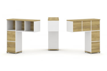 Надставка на стол низкая односторонняя + задняя стенка (5шт.) + блок с 2-мя ящиками (2шт.) CONCEPT CN.ONN-003 Дуб Винченцо Белый бриллиант Белый металл
