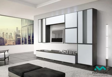 Настенный шкаф для гостиной Куб К05 Белый софт Ясень черный