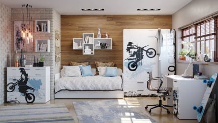 Шкаф одностворчатый тип 1 Мотокросс ЛД 535.010.000 Серый шелк с фотопечатью