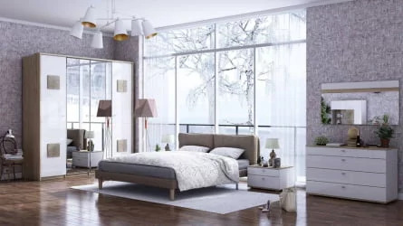 Шкаф трехстворчатый с зеркалом Фиджи 003 Дуб Золотой Белый