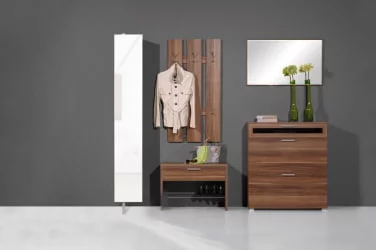 Шкаф в прихожую в белом глянцевом стекле Лупо Шелф (правый) Венге