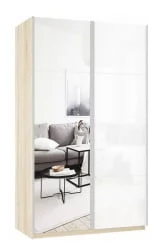 Шкаф-купе двухдверный Прайм 1200 Зеркало/Белое стекло Дуб сонома