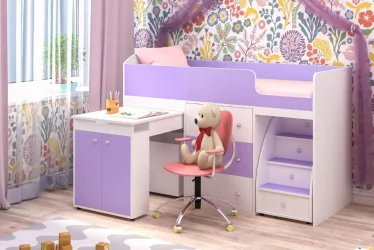 Кровать чердак Малыш Белое дерево/Ирис