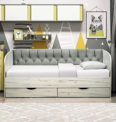 Кровать с продольной мягкой спинкой Софа №13 (800х1900) Дуб Сонома светлый Велюр 340