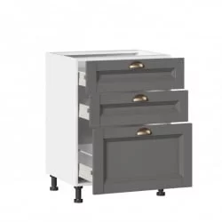 Тумба кухонная 600 с 3 ящиками ЛЮКС (4) Амели-3 ЛД 299.910.000.067 Белый Оникс серый
