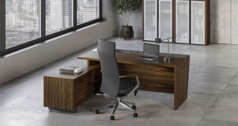 Стол руководителя с опорной тумбой, правый Corner COR.SRT-20(R) Орех Лоренцо Графит