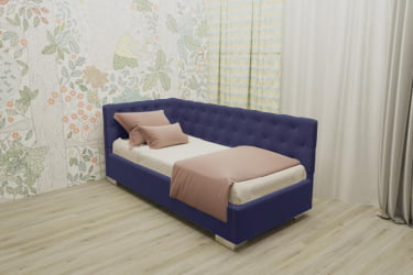 Подростковая кровать ВЕРСАЛЬ БЕЗ ОСНОВАНИЯ (BERHOUSE) Материал фасада: Металл/Велюр; Спальное место: 800х2000 мм; Цвет: Синий