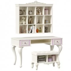 Стол письменный с полкой навесной и банкеткой Маркиза 04 Алебастр Шампань