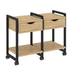 Тумба на колесных опорах наборная. Вариант №1 LOFT VR.L-TN-1.K Металл черный Тиквуд светлый