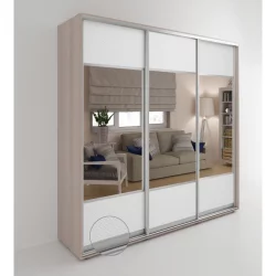 Шкаф-купе трехстворчатый с зеркалом Акцент-Дуэт КВ 2100х600 Ясень шимо светлый