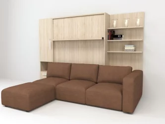 Шкаф-диван-кровать Смарт 1 левый с полкой и пуфом 1600 Венге