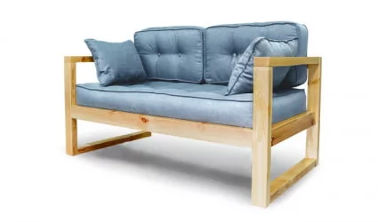 Диван двухместный DEmoku Д-2 небесно-голубой_натуральный