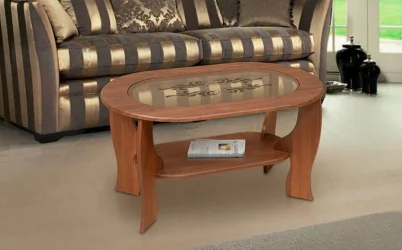 Стол журнальный со вставкой из стекла овальный Орех итальянский (Н) Мария луиза