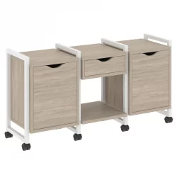 Тумба на колесных опорах наборная. Вариант №7 LOFT VR.L-TN-7.K Металл белый Дуб Аттик