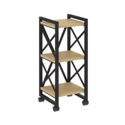 Стеллаж на колесных опорах - 3 полки LOFT  VR.L-MST.K-3.4 Металл черный Тиквуд светлый