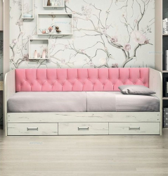 Кровать с продольной мягкой спинкой Софа №14 (900х2000) Дуб Крафт золотой Велюр 006