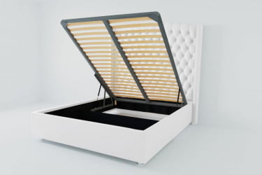 Мягкая интерьерная кровать "Берлин Люкс" с подъемным механизмом Материал фасада: Искусственная кожа; Спальное место: 2000х2000 мм; Цвет фасада: Белый; Цвет корпуса: Белый 