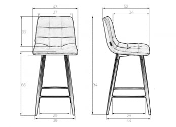 Стул полубарный DOBRIN OLIVIA (черные матовые ножки, черный велюр (108-77))