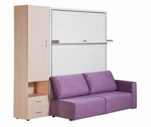 Шкаф-диван-кровать Смарт 1 3-в-1 левый 1600 Белая шагрень